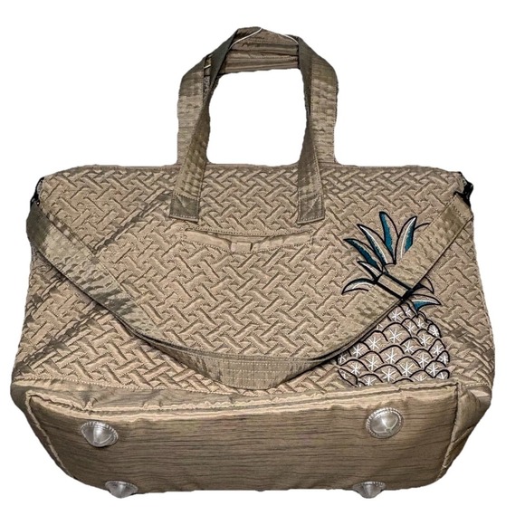 Lug Tote Bag Aerial 2 Pineapple Gold Quilted Embroidery Travel Beach Everyday - Picture 2 of 16
